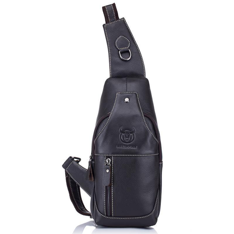 Retro Leather Crossbody Shoulder Bag For Men Pure Black