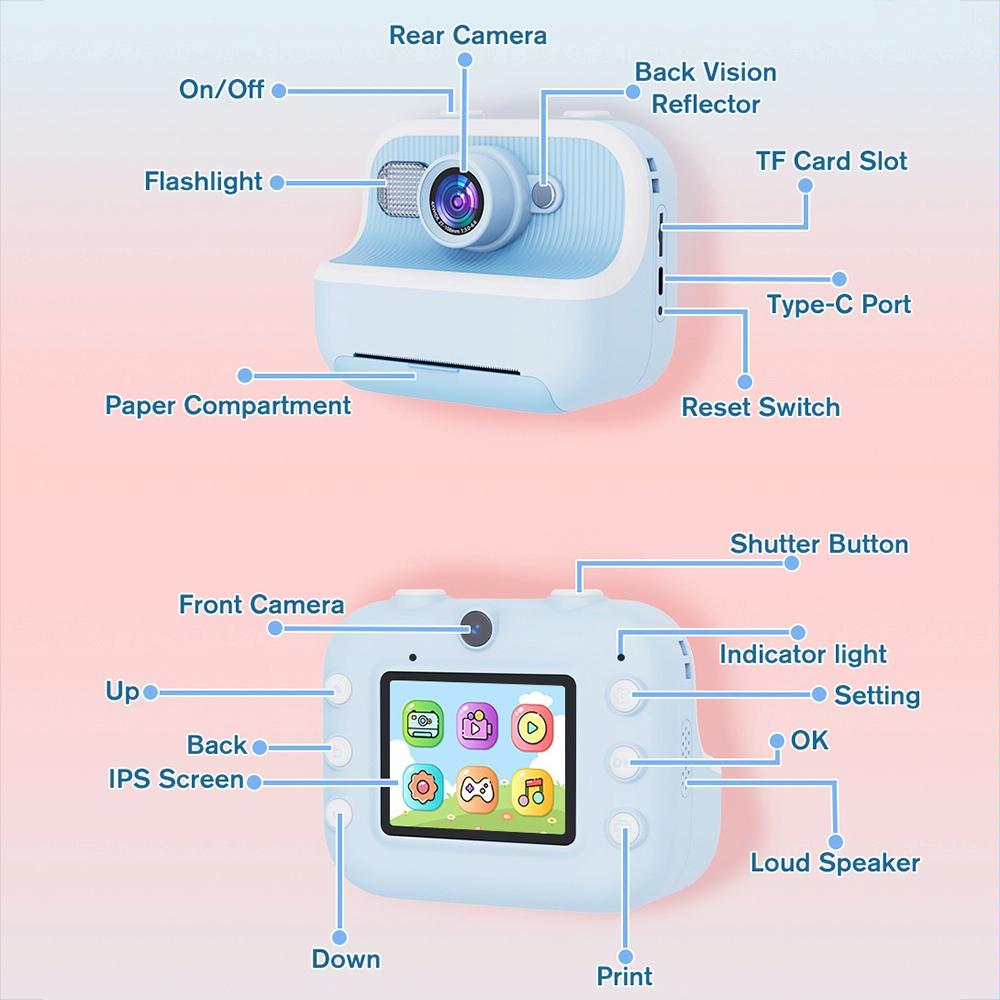 Blue Children'S Thermal Camera With Dual-Camera 1080P Hd 2400W Pixel 2.4-Inch Display - Pink+32Gb