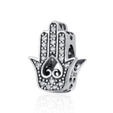 925 Sterling Silver Hand Of Fatima Beads For Diy Bracelets - Front View