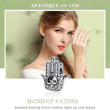925 Sterling Silver Hand Of Fatima Beads For Diy Bracelets - Top-Down View