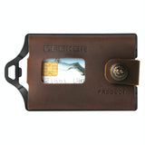 Stainless Steel Edc Wallet Coffee Leather Card Holder - Front View