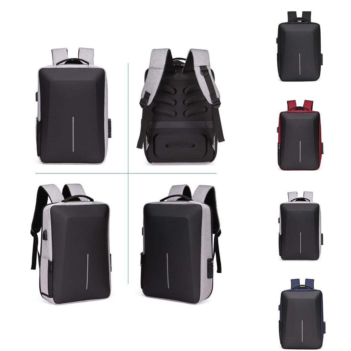 Anti-theft Hard Shell Backpack for Men with Alloy Frame - Red