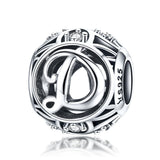 925 Sterling Silver 26 English Letter Beads For Diy Bracelets & Necklaces Style - D - Front View
