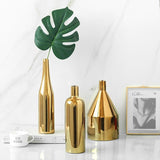 Gold Plated Ceramic Flower Vase - Desktop Decorative Three-piece Set - Front View