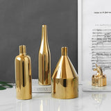Gold Plated Ceramic Flower Vase - Desktop Decorative Three-piece Set - Top-Down View