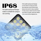 12W White Light Square - Shaped Waterproof Car Boat Marine Work Lights Spotlight Led Bulbs Dc 9 - 30V - Rear View