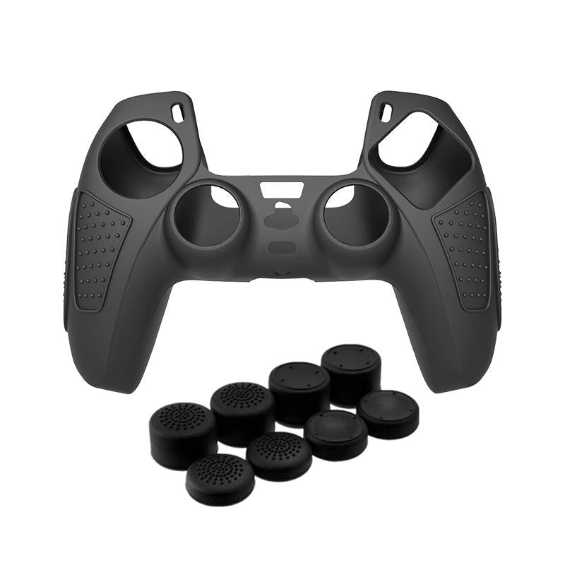 Black Silicone Protective Case for Ps5 Gamepad - Anti-skid Cover - White + 2 Hats