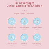 Blue Cartoon Kids Digital Camera with Rotating Lens - A18 Hd Printable - Close-Up Angle