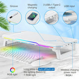 Usb Monitor Stand Riser with Type-c Ports - Wireless Charging White - Side View