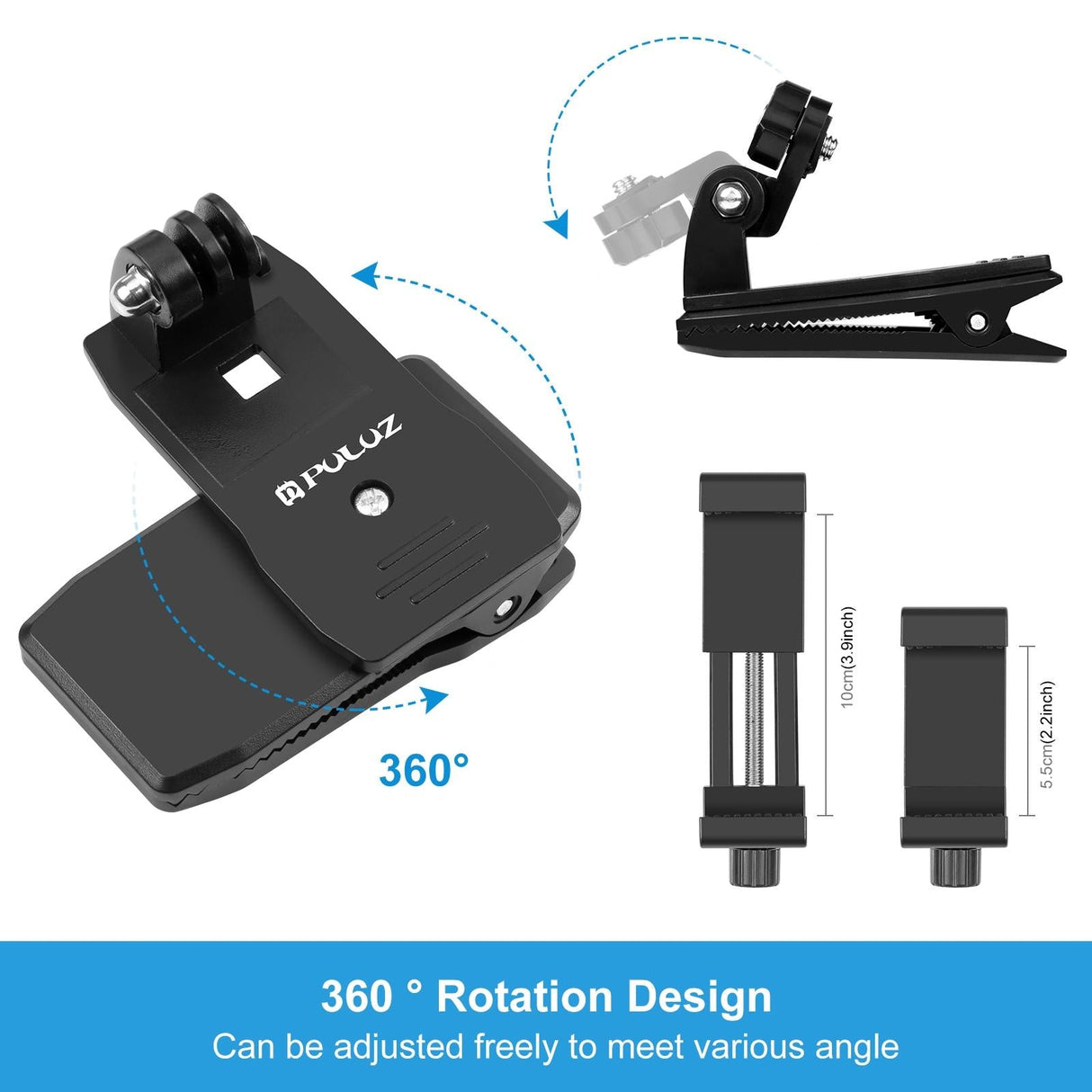 360 Degree Rotating Backpack Hat Mount with Phone Clamp Kit