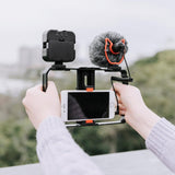 Vlogging Video Rig With Mic & Fill Light For Smartphone - Close-Up Angle