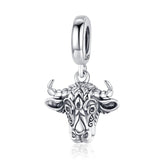 925 Sterling Silver Bull Head Pendant For Bracelet Or Necklace - Front View