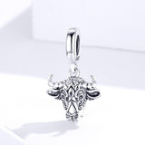 925 Sterling Silver Bull Head Pendant For Bracelet Or Necklace - Side View