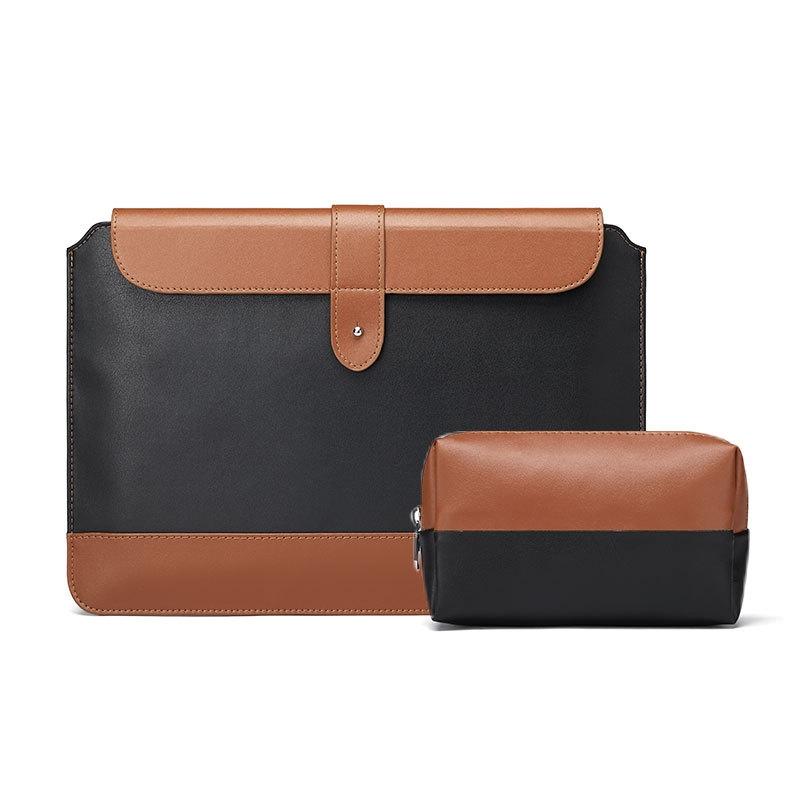 13-14 Inch Horizontal Microfiber Notebook Liner & Power Bag - Black & Brown