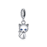 925 Sterling Silver Adorable Cat Pendant For Diy Bracelets & Necklaces - Front View