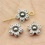 30 Tibetan Flower Charms 9X9X5Mm Beads For Jewelry Making - Front View