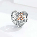 925 Sterling Silver Heart Beaded Clover Bracelet Charm - Front View
