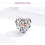 925 Sterling Silver Heart Beaded Clover Bracelet Charm - Side View