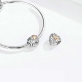 925 Sterling Silver Heart Beaded Clover Bracelet Charm - Close-Up Angle