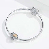 925 Sterling Silver Heart Beaded Clover Bracelet Charm - Low Angle