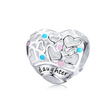 925 Sterling Silver Love Heart Beaded Bracelet Charms - Front View