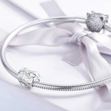925 Sterling Silver Love Heart Beaded Bracelet Charms - 45-Degree Angle