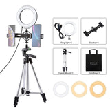 Live Broadcast Dual Phone Bracket & 6.2 Inch Led Ring Light Kit with Tripod Mount - Front View