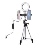 Live Broadcast Dual Phone Bracket & 6.2 Inch Led Ring Light Kit with Tripod Mount - Side View
