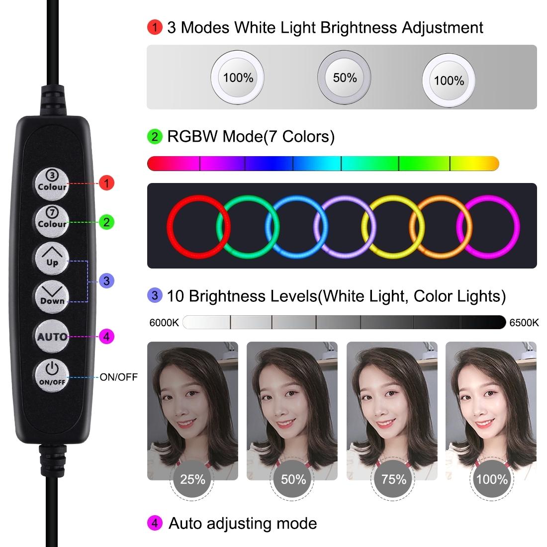 10.2 Rgbw Led Ring Light Kit with 1.1m Tripod & Phone Clamp