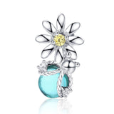 925 Sterling Silver Daisy & Firefly Crystal Bead Bracelet - Front View