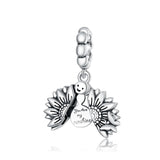 925 Sterling Silver Smiling Sunflower Pendant For Diy Bracelets & Necklaces - Front View