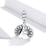 925 Sterling Silver Smiling Sunflower Pendant For Diy Bracelets & Necklaces - Side View