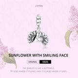 925 Sterling Silver Smiling Sunflower Pendant For Diy Bracelets & Necklaces - Top-Down View