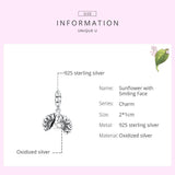 925 Sterling Silver Smiling Sunflower Pendant For Diy Bracelets & Necklaces - 45-Degree Angle