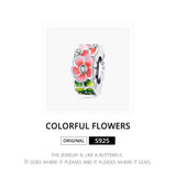 925 Sterling Silver Colorful Flower Beads For Diy Bracelets & Necklaces - Top-Down View
