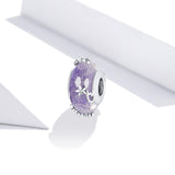 925 Sterling Silver Flower Purple Glass Bead Bracelet / Necklace Set - Side View