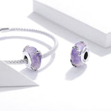 925 Sterling Silver Flower Purple Glass Bead Bracelet / Necklace Set - Top-Down View