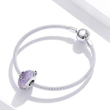 925 Sterling Silver Flower Purple Glass Bead Bracelet / Necklace Set - 45-Degree Angle