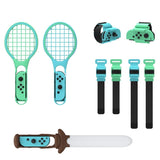 7-in-1 Sports Set for Nintendo Switch Lightsaber Leg Strap Tennis Racket Wrist Strap - Front View