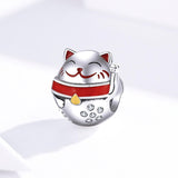 925 Sterling Silver Fortune Cat Beads For Diy Bracelets & Necklaces - Side View