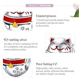 925 Sterling Silver Fortune Cat Beads For Diy Bracelets & Necklaces - 45-Degree Angle