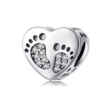 925 Sterling Silver Heart Footprint Beads For Diy Bracelets - Front View