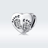 925 Sterling Silver Heart Footprint Beads For Diy Bracelets - Side View