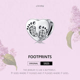 925 Sterling Silver Heart Footprint Beads For Diy Bracelets - Top-Down View