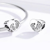 925 Sterling Silver Heart Footprint Beads For Diy Bracelets - Close-Up Angle
