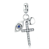 925 Sterling Silver Cross Charm For Diy Bracelets - Front View