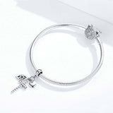 925 Sterling Silver Cross Charm For Diy Bracelets - Low Angle