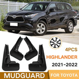 For Toyota Highlander 2021-2022 4Pcs / Set Car Auto Soft Plastic Splash Flaps Fender Guard - Side View