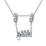 925 Sterling Silver Adorable Cat Pendant Necklace - Low Angle