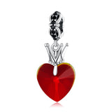 925 Sterling Silver Crown Heart Pendant For Bracelet Or Necklace - Front View